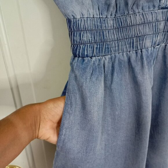 Mustard Seed Romper Short Womens Denim-Look Elastic Waist V-Neck Pockets Size M - Picture 3 of 11